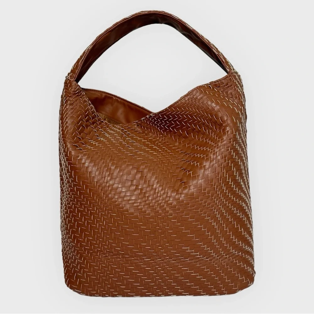 Deux Lux Bond Hobo Shoulder Bag Woven Leather Honey Brown Large Tote - Picture 8 of 12